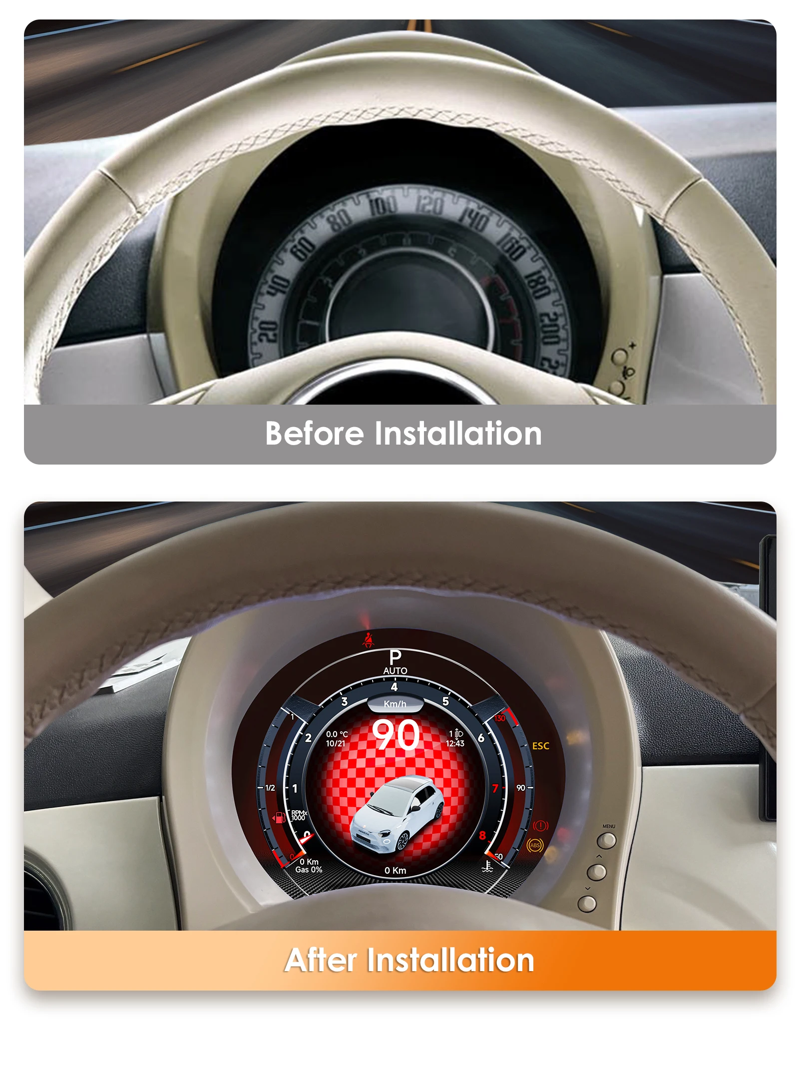 7-Zoll-Digitalinstrumentenanzeige für Fiat 500 2007 2008 2009 2010 2011 - 2024 Auto-LCD-Armaturenbrett Virtuelles Cockpit Tachometer – Detail 4