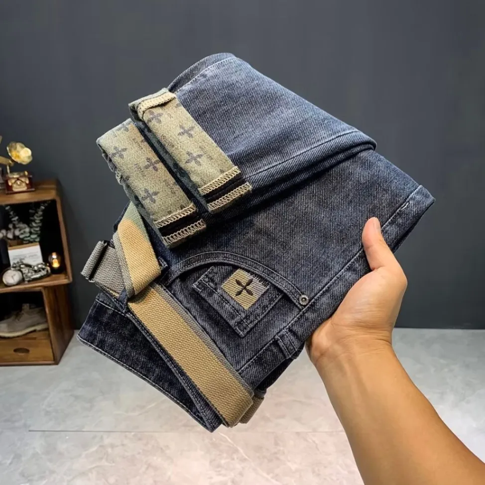 

Мужские джинсы премиум-класса в стиле ретро, свободные, прямые, эластичные, осенне-зимние, повседневные, модные, длинные брюки из хлопка со средней посадкой и молнией