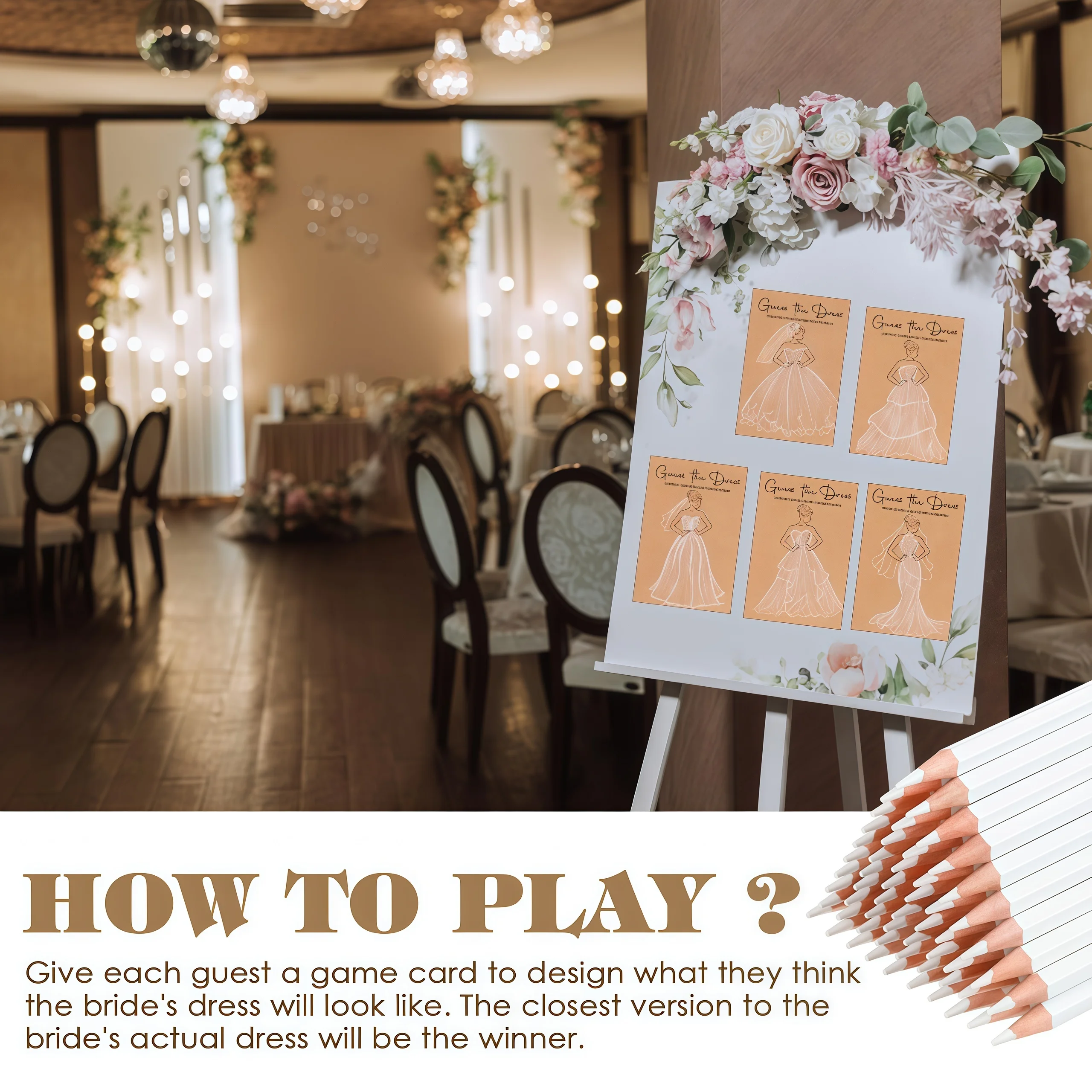 20PCS Guess The Dress Bridal Shower Games for Guests Include Cards and Pencils Fun Wedding Decorations Party Ideas Supplies - view 6