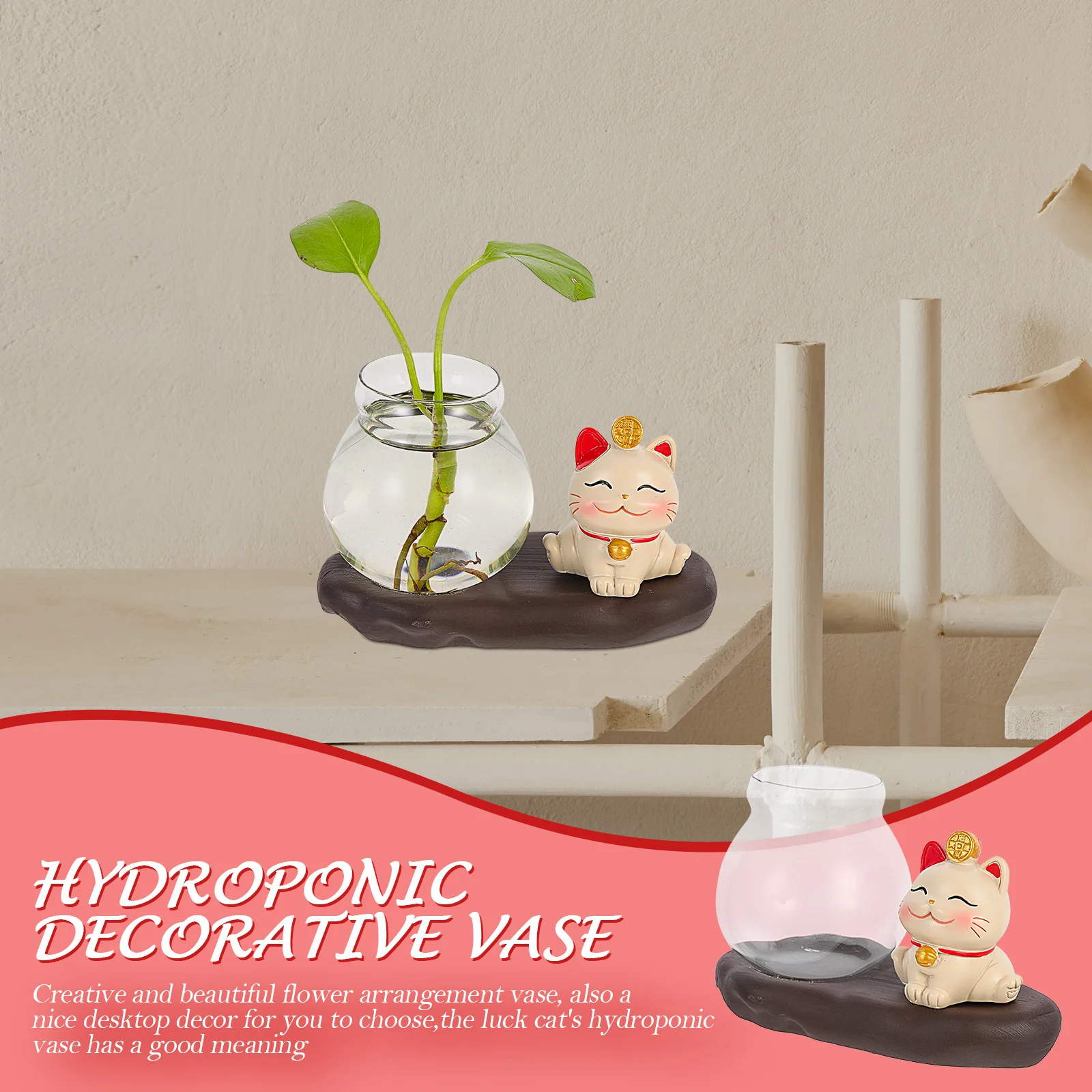 

Home Desk Resin Luck Cat Glass Hydroponic Vase Creative Flower Arrangement Container Stylish Indoor Scene Layout Decor