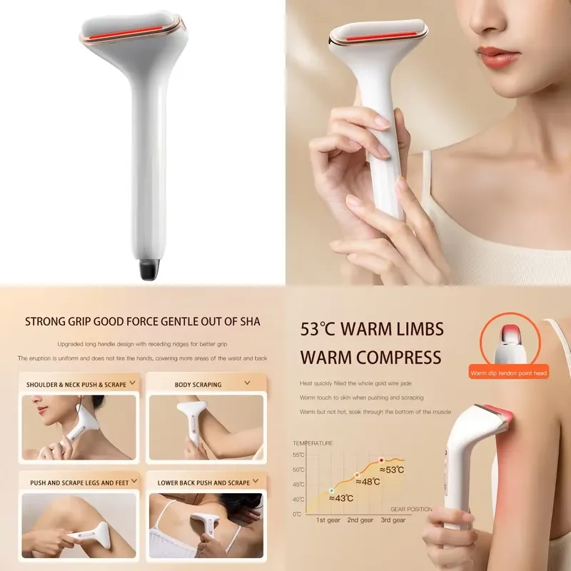 

【CHIMU HOME】 Electric Rechargeable Jade Stone Gua Sha Massager Face Lifting Scraping Board for Facial and Body Care
