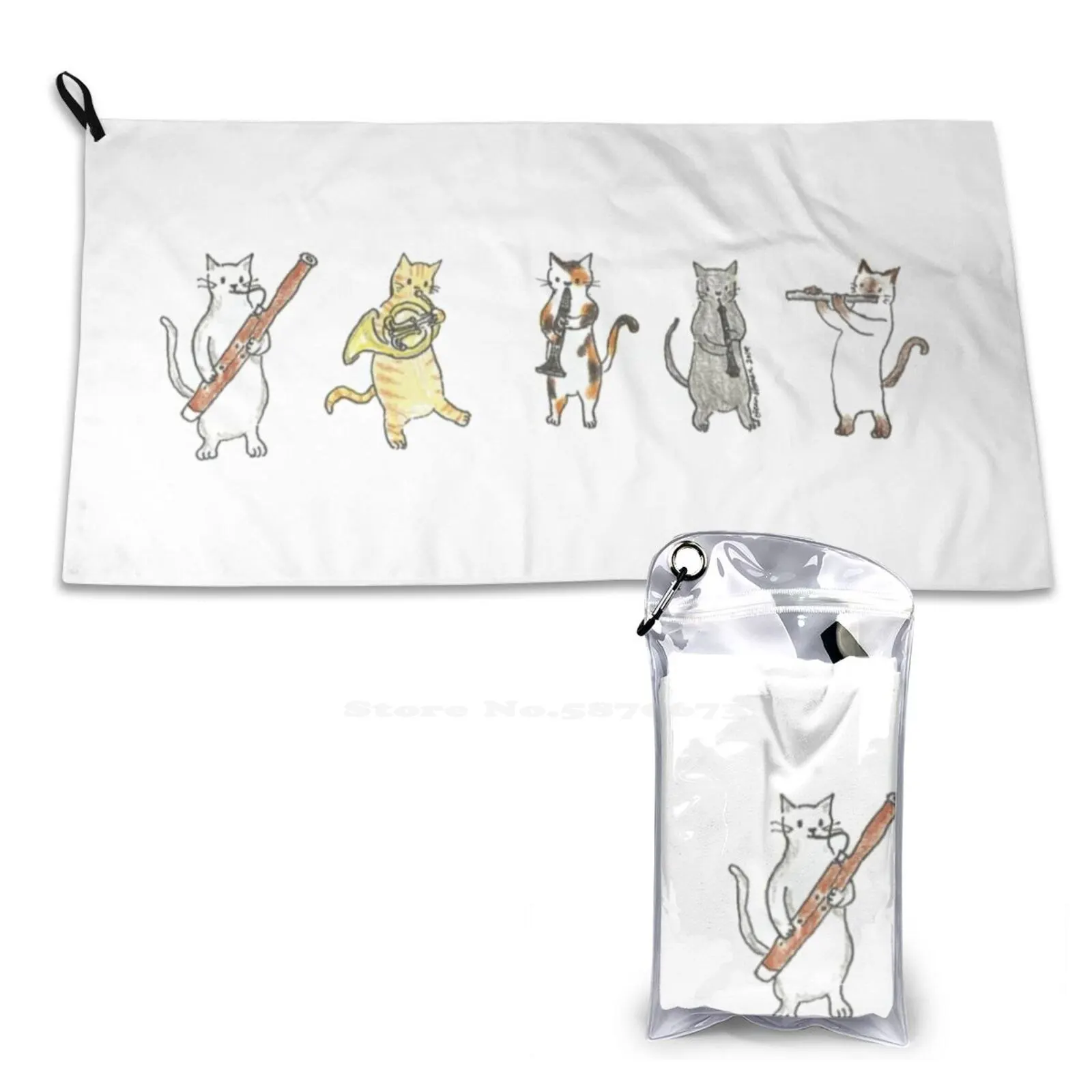 Wind Meowtet Ii toalla suave de secado rápido, instrumento de playa para gatos, quinteto de viento de madera, flauta, Oboe, clarinete, cuerno de Bassoon, músico