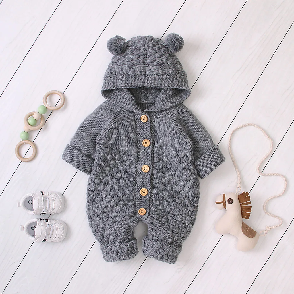 

Newborn Baby Clothes Cardigan Hooded Rompers Autumn Winter Girl Boy Fashion Infant Costume Kids Toddler Cashmere Knit Jumpsuit