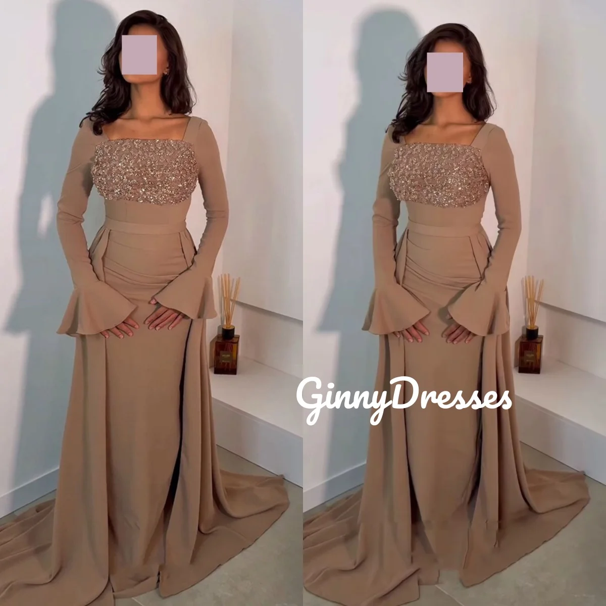 

Вечернее платье с рюшами на заказ, платья длиной до пола с квадратным вырезом для особых мероприятий, коктейльное платье на молнии с длинными рукавами