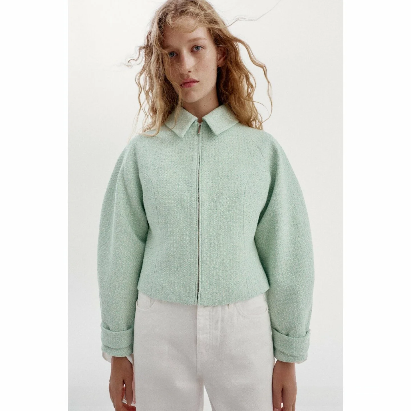 Fall 2026 New Women's Casual Long Sleeve Collared Zipper Texture Short Jacket Coat Straight Cut Commute Style Cotton Blend
