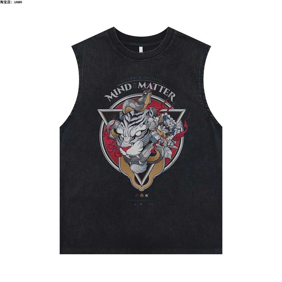 

Summer Europe and The United States Retro Wash To Do Old Rock Hip Hop Round Collar Vest Printed Loose Vest Men's Cotton Casual