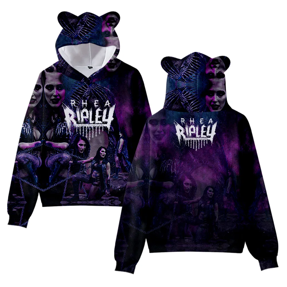 

Rhea Ripley Merch Hoodies Sweatshirt for Girls Cat Ear Crop Pullover Printed Casual Clothes