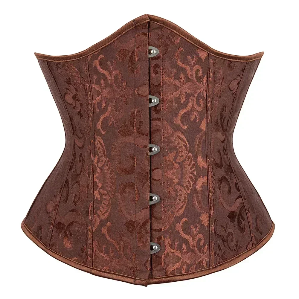 Jacquard Corset Top Women Sexy Boned Lace Up Underbust Bustier Waist Cinchers Body Shaper Gothic Basques Brown Blue