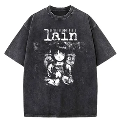 japanese anime Serial Experiments Lain Vintage Washed T Shirt Men High Quality Cotton Manga Short Sleeve Fashion T Shirt Women