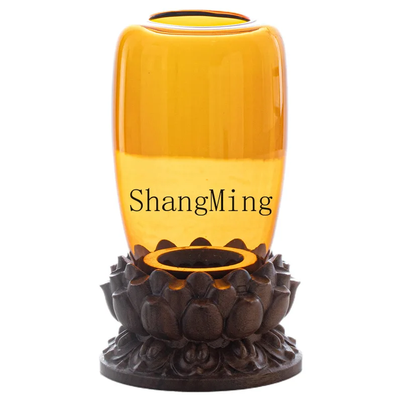 

PYH hole lotus base glass candle holder home ornament Chinese retro zen tea table study tea room