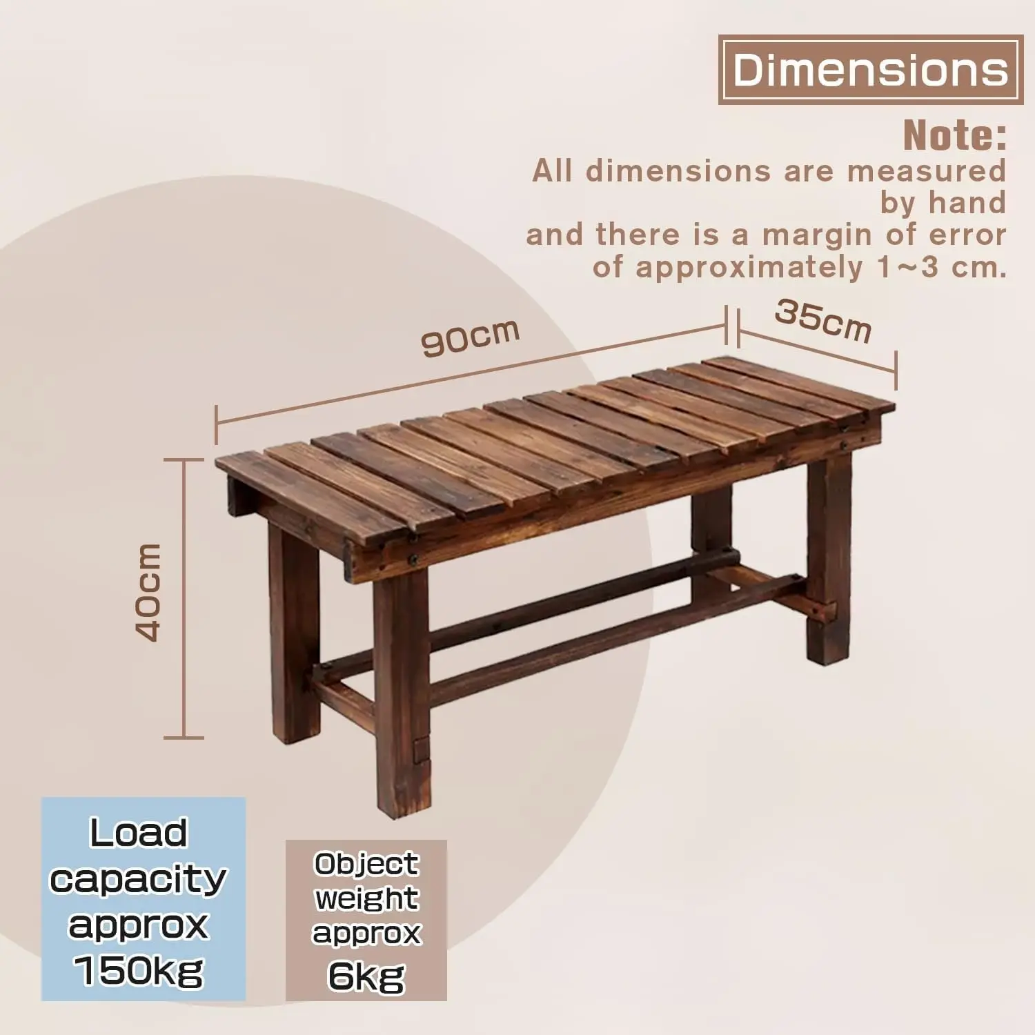 Outdoor Garden Benches Weatherproof Patio Bench Two-Person Seat Backless Bench Wood Bench with Slatted High Temperature Ben