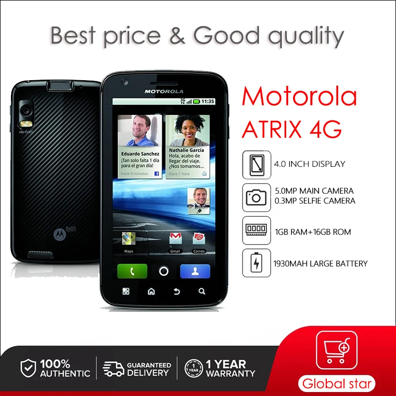 Original Motorola ATRIX 4G MB860 Unlocked Refurbished Mobile Phone GSM 850 / 900 / 1800 / 1900 Good Quality With 1 Year Warranty