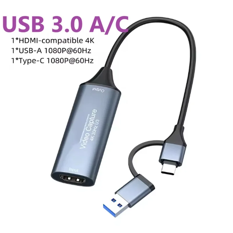 

Карта видеозахвата USB 3.0 2.0 4K HDMI-USB Type-c Game Grabber Запись потокового видеорегистратора для коммутатора Xbox PS4/5