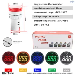 10Pcs LED Digital thermometer Meter -20-200degrees,Signal Lights thermometer Meter Indicator Tester 22MM
