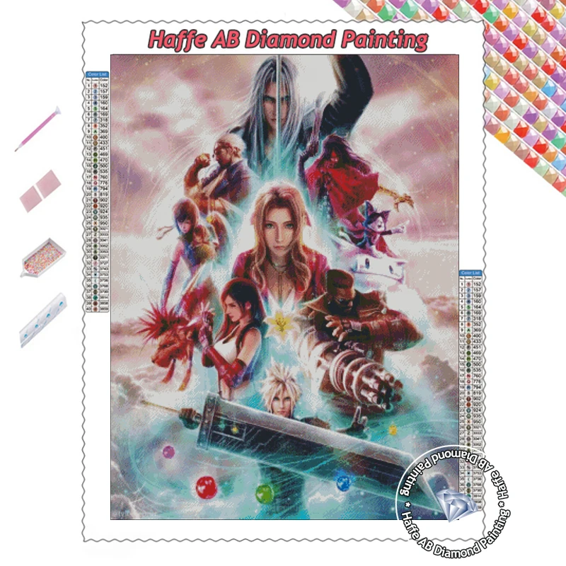 Final Fantasy 7 Game AB Diamond Art Painting Full Square Round Drills Noctis And Luna Anime Mosaic Cross Stitch Room Decor