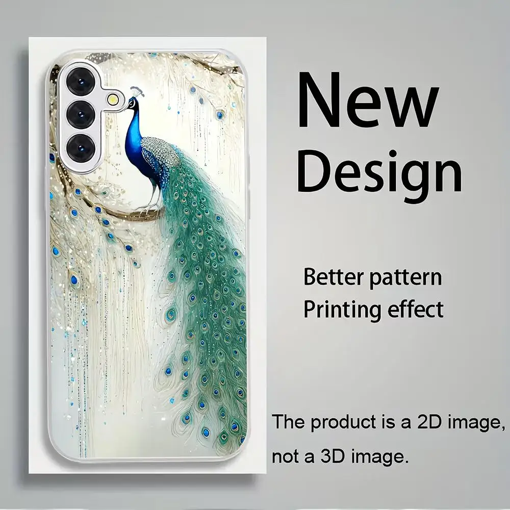 

Peacock design electroplated glass phone case suitable for Samsung Galaxy S26 S25 S24 S23 S22 S20 FE/Ultra/Plus anti drop