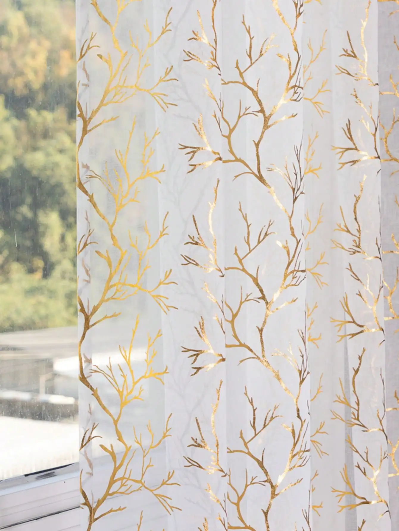 1Pc Gold Embossed Veil Curtain for Bedroom And Living Room White Base Curtain