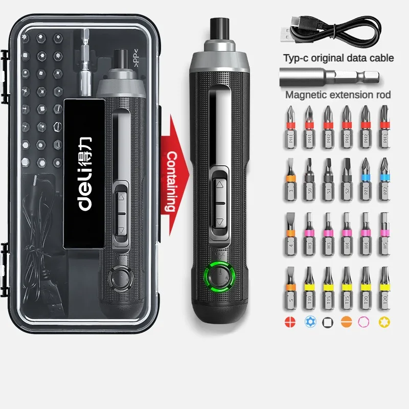 Deli Cordless Screwdriver Grupo Bateria de Lítio Recarregável Ferramentas Elétricas Embalagem do Presente Lâmpada Led 3.6v