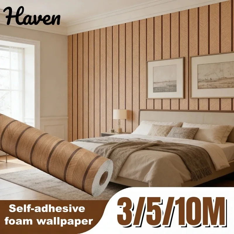 

Retro Dark Wood Effect Foam Grid Wallpaper Peel and Stick Self-Adhesive Grain Wall Panels Stickers for Home Decor Kitchen Study