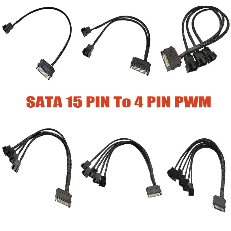 SATA 15 PIN to 4 PIN PWM Fan Converter 1 Sata to Multi 4 Pin Cable Splitter Computer CPU PC Case Cooling Adapter Connect Wire