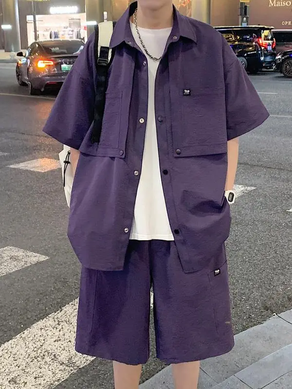 

Большой размер Ice Silk Cool Feeling ort Sve Спецодежда irt Мужской комплект Летняя модная повседневная одежда Одинаковые orts Ансамбль