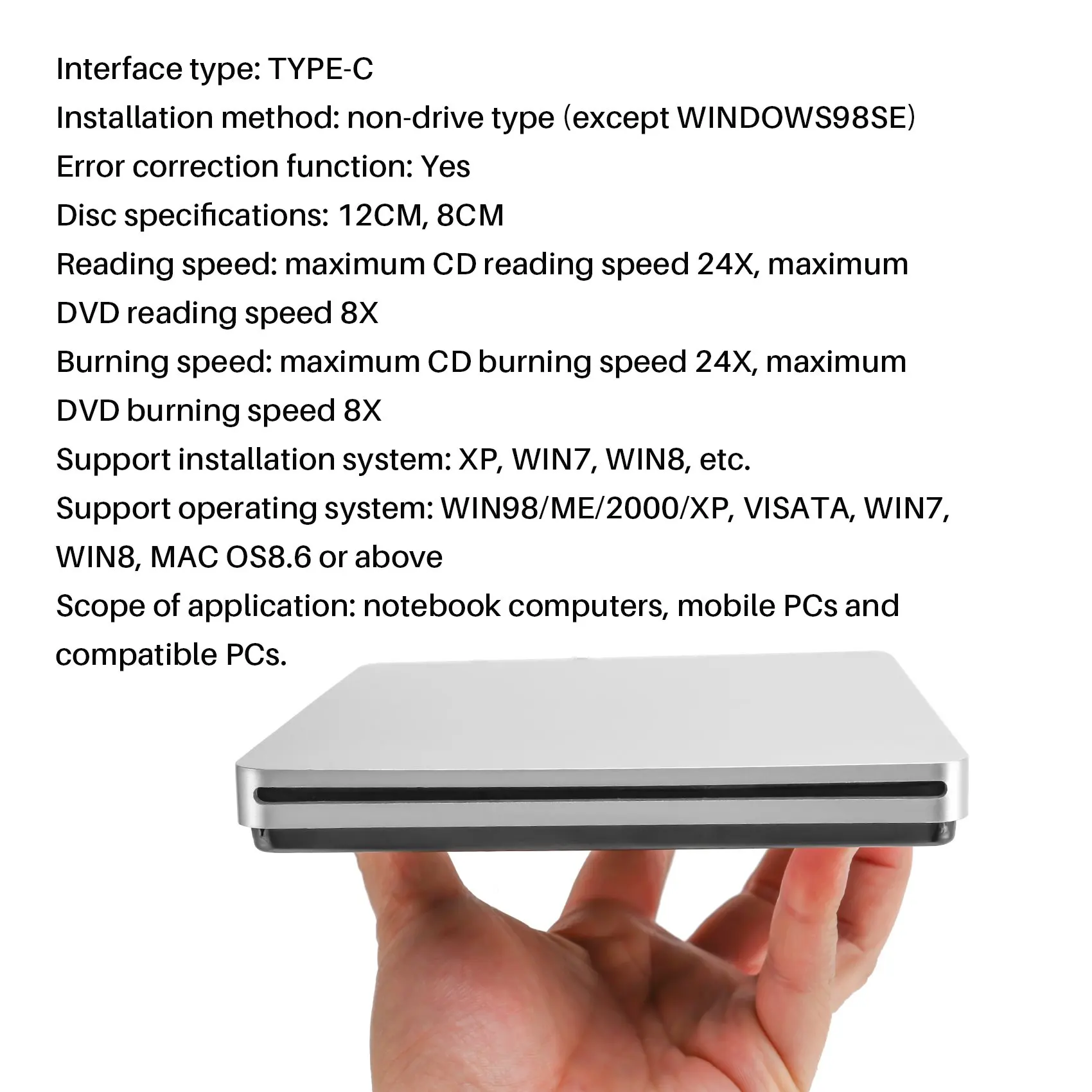 

BFYLW External DVD Burner Drive Type-C Optical Disc Drive Slim Slot-in CD/DVD +/- RW Burner USB C Superdrive for Mac/Window