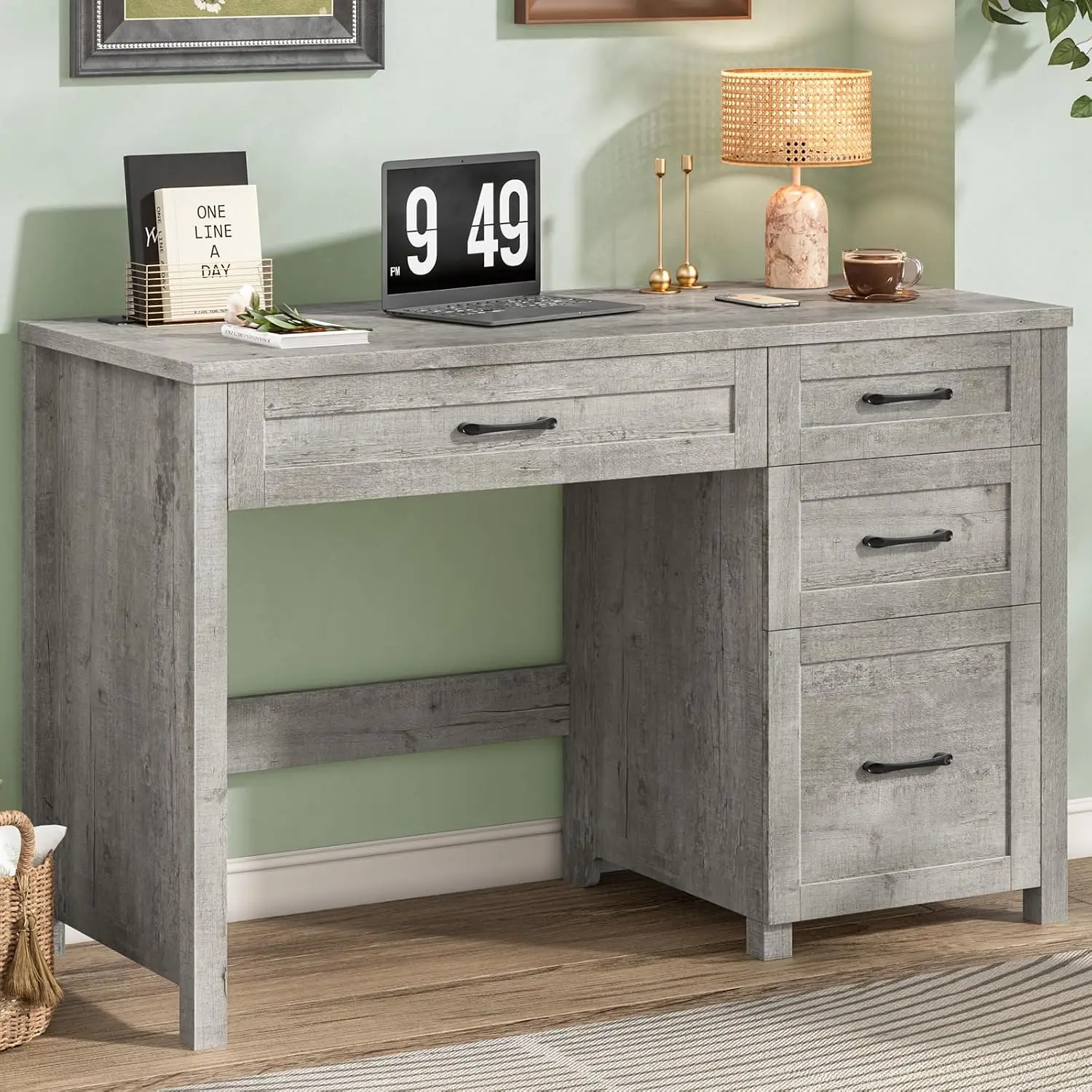 Farmhouse Computer Desk with File Drawer, 47