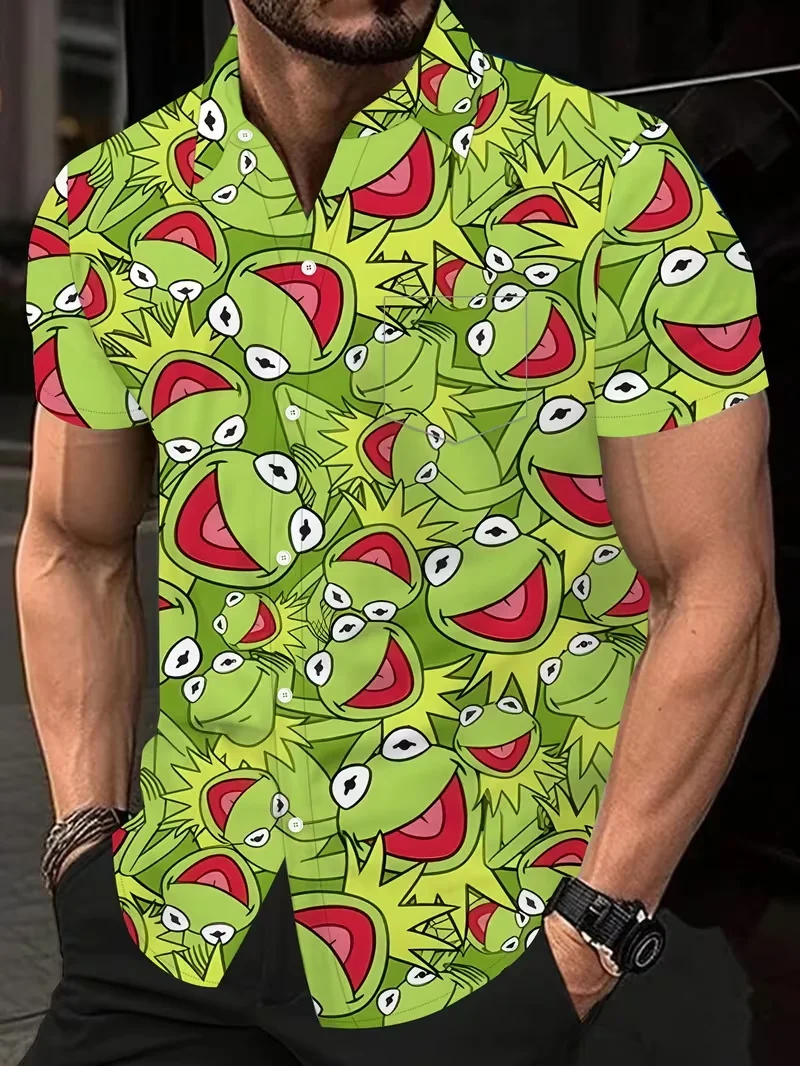 

Мужская гавайская рубашка с 3D принтом лягушки, повседневная свободная рубашка с коротким рукавом, яркий тропический дизайн, пляжные прогулки, гавайские рубашки