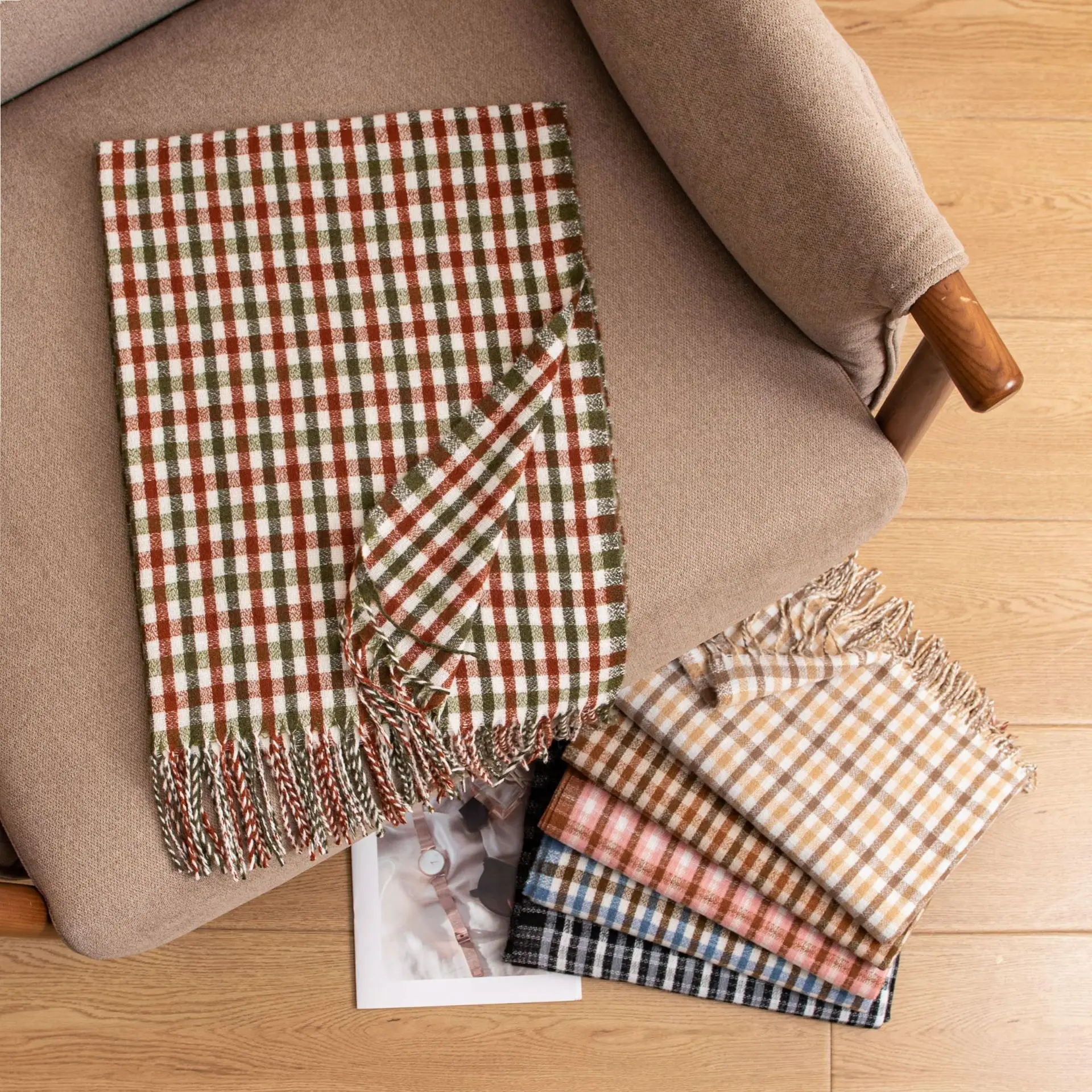 Autumn and Winter Plaid Scarf Classic British Style Small Plaid Long Scarf Imitation Cashmere Fashion Shawl Outside To Keep Warm