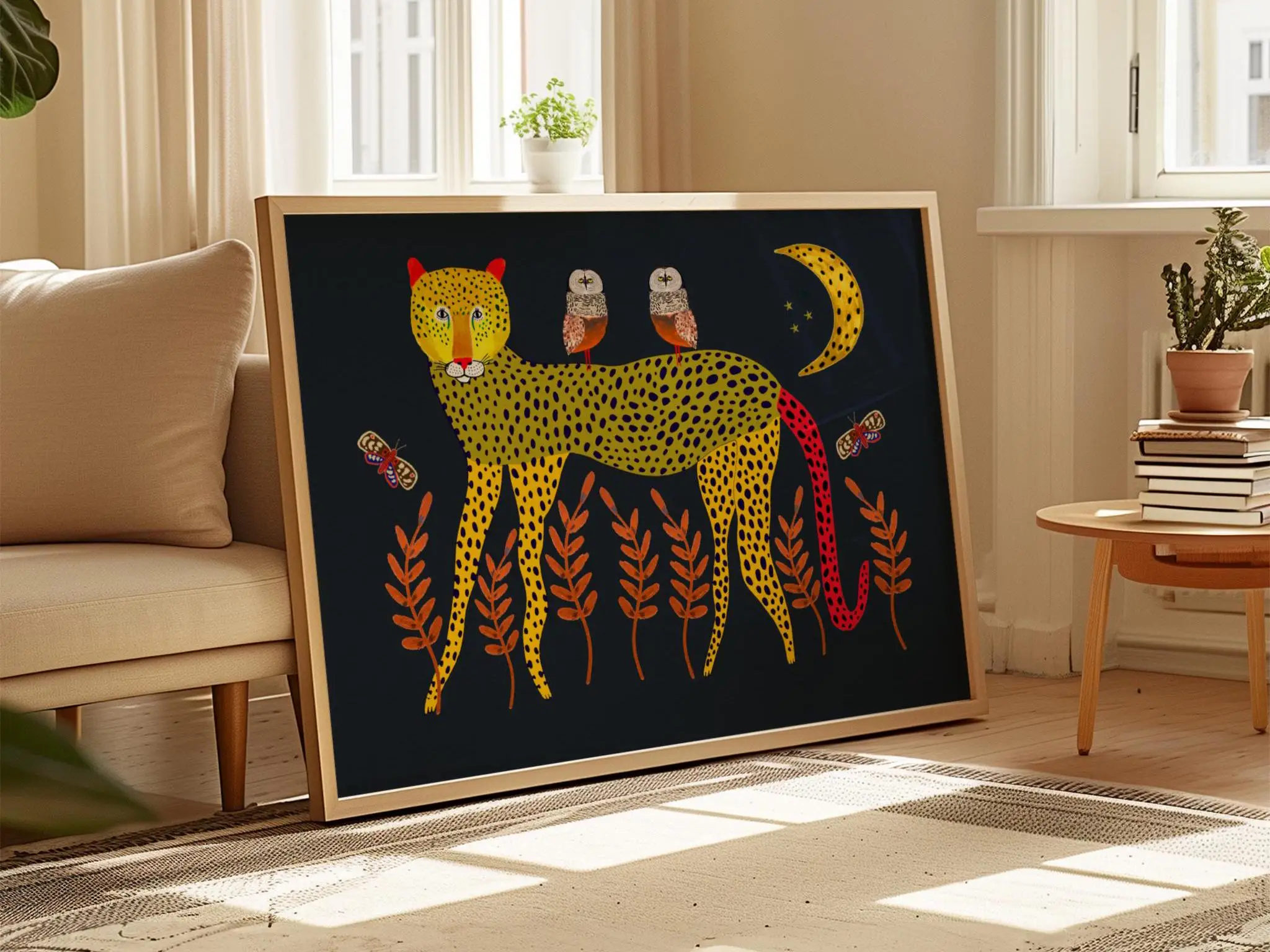 Night Leopard Art Print, Home Decor, Wall Decoration for Bedroom, Living Room, Office, House Warming, Animals Canvas Painting