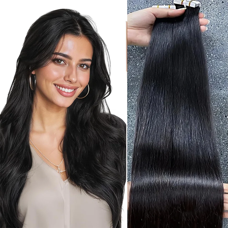 

Tape in Hair Extensions Invisible Hair 100% Human Hair for Women Straight Real Natural Hair on Tape 14-26Inch Lengths for Salon