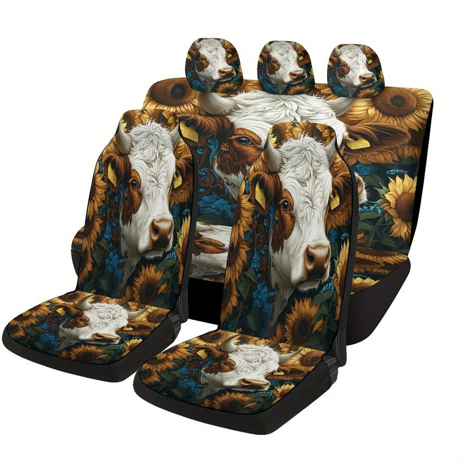 

Cow In Sunflowers Car Seat Covers Compatible For Most Cars - Cow & Sunflower Design, Front & Rear Seat Protectors, Machine-Washa