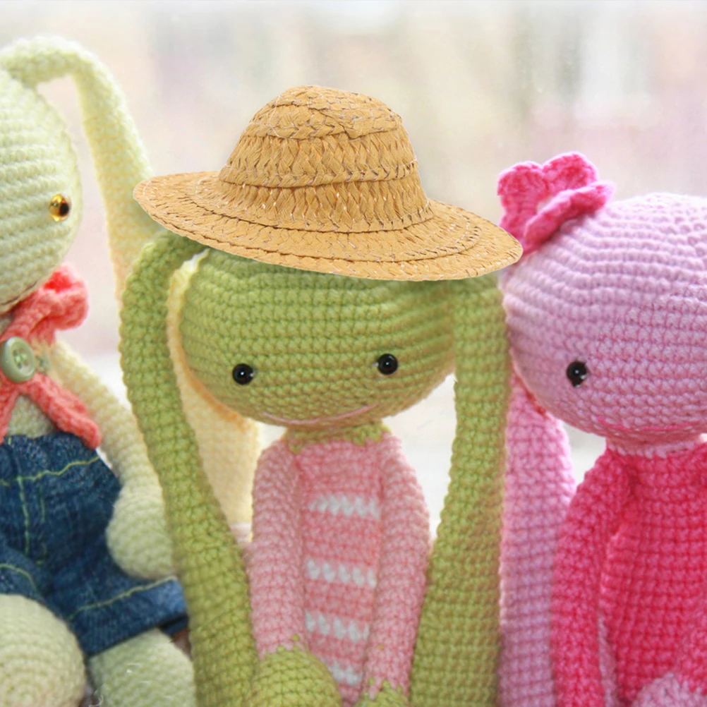 

10 Pcs Mini Straw Hat Dollhouse Miniature Accessories Cowboy Khaki Paper Costume