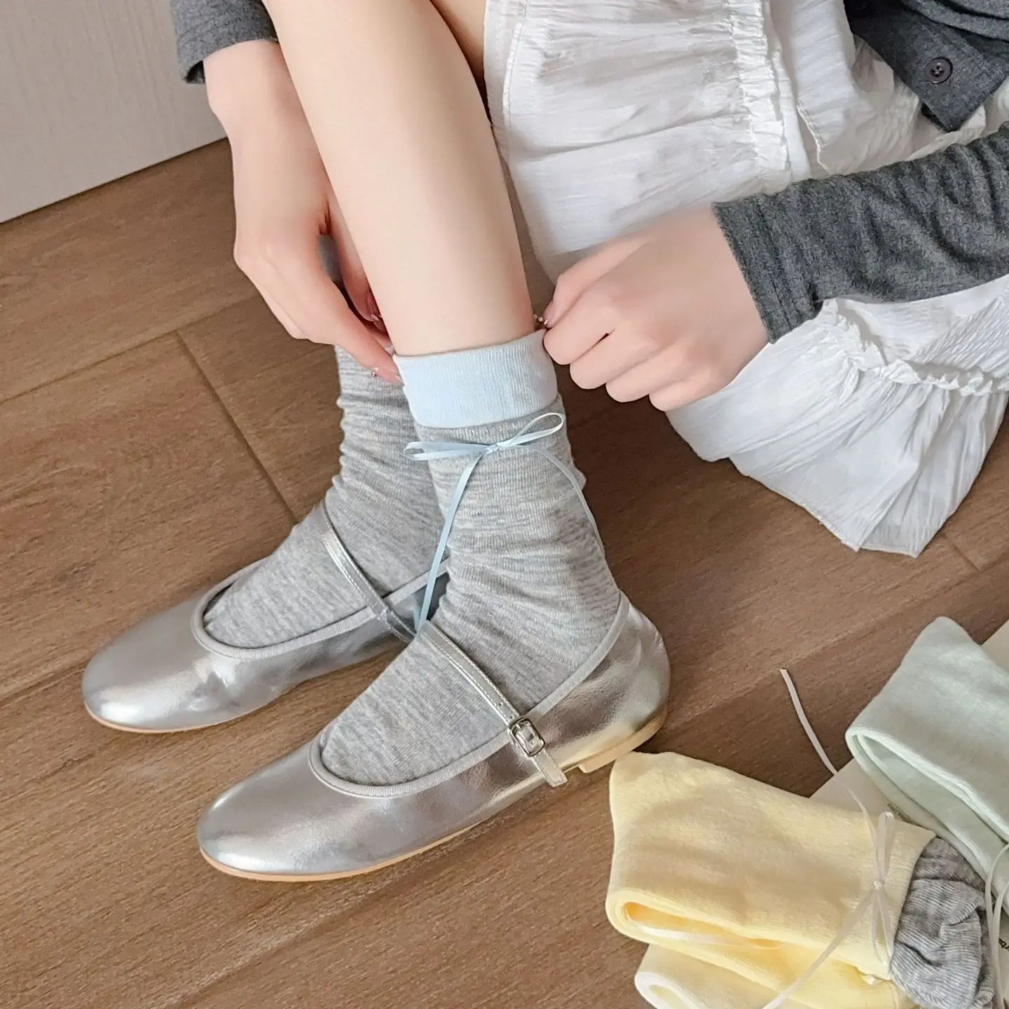 Girls Mid-Calf  Knot Socks Thin Summer Ballet Style Stockings Cute Lolita Loafers Matching Knee High Tube Socks