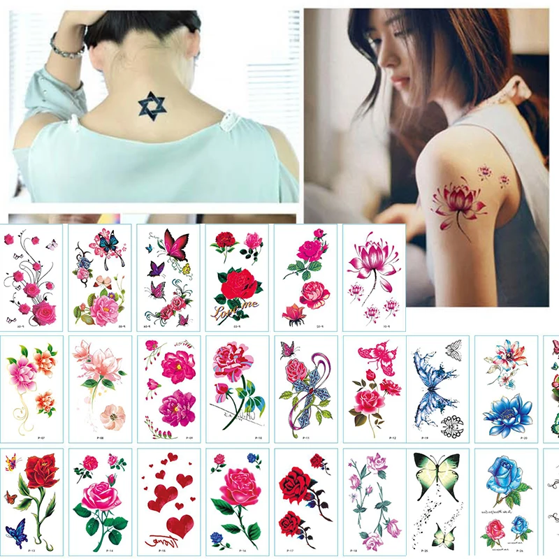 

30Sheets Tattoo Stickers, Small Size Pretty Colorful Butterfly & Flower Pattern Temporary Tattoo For Women, Waterproof Lasting