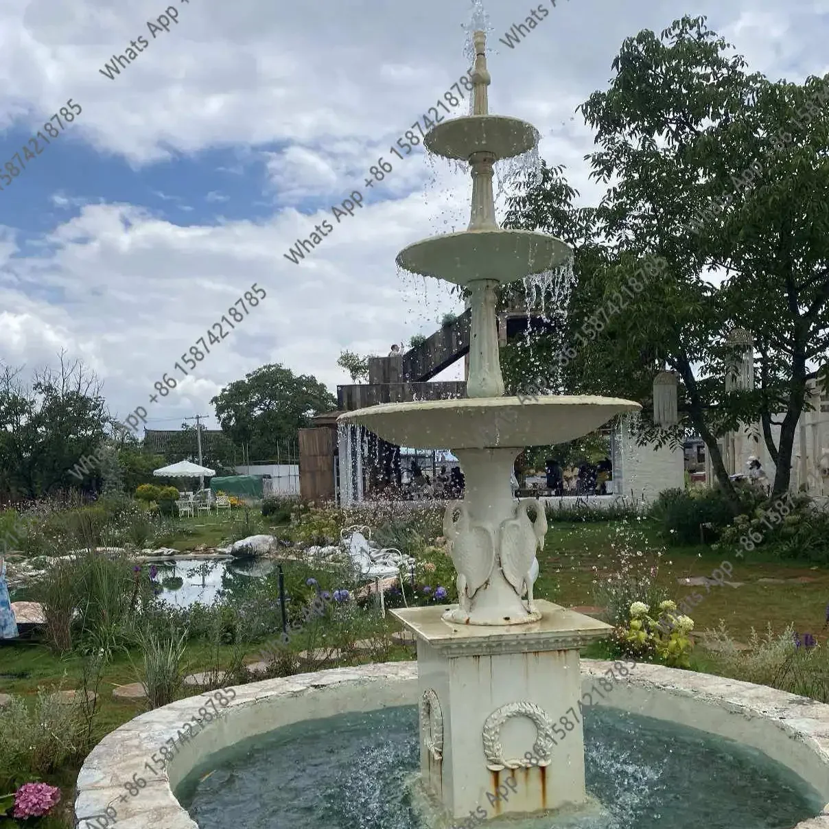 67 N JCraft | Cast Iron Crane Three-layer Fountain Garden Courtyard Outdoor Landscaping Factory Direct Sales Designer Model