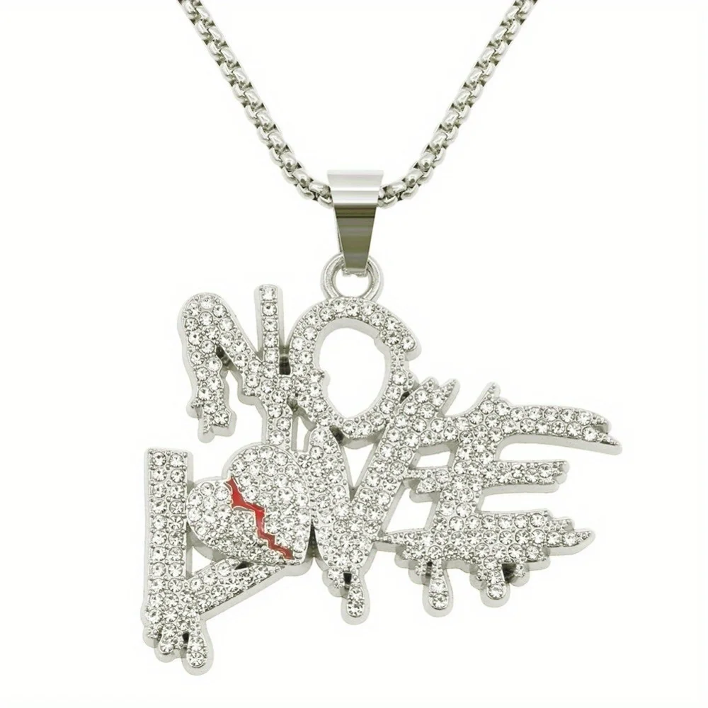 2024 Two-color European and American Heartbreak Letter Splicing Necklace Trendy Street Rap Hip-hop Dance Accessories Wholesale