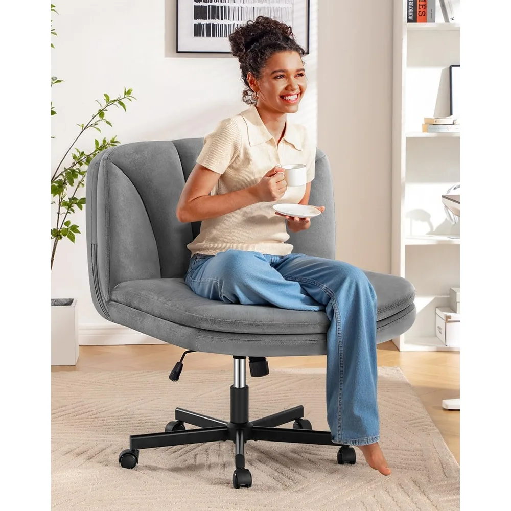 كرسي فيليكس كينج كريسس مع عجلات، كرسي مكتب بأرجل متقاطعة، كرسي مكتب واسع بدون ذراعين مع طبقتين من المخمل المريح #1