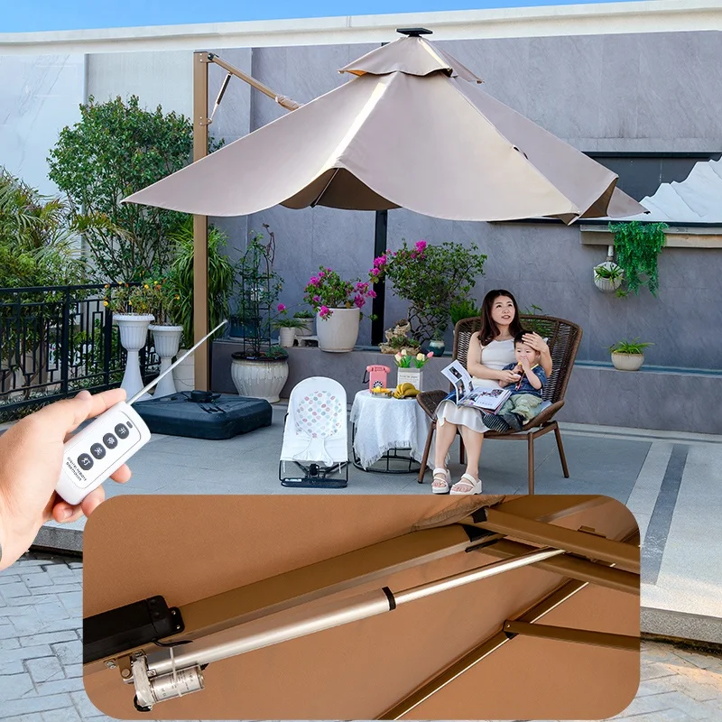 aluminum frame patio umbrella GRAND 10x13 ft Patio with Base, Acrylic Outdoor Cantilever Umbrella, 5-Year-Non-Fading Rectangular Offset Umbrella with Cover Powder coated aluminum pole and 8 rust Domi Cantilever Patio Umbrella Double