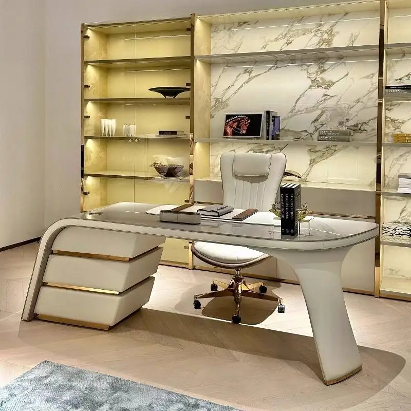 Mesa de escritório executiva de armazenamento barato designer moderno grande branco mesa de computador jogos ajustável scrivania estação de trabalho mesa