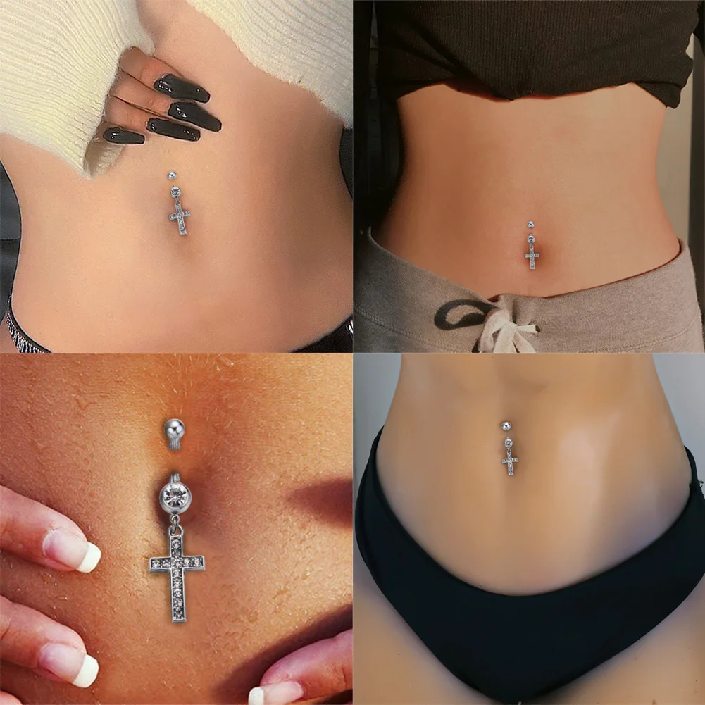 1 Pcs Fashion Zircon Dangling Belly Button Rings Navel Cross Piercing Earrings Belly Piercing Sexy Body Steel Jewelry