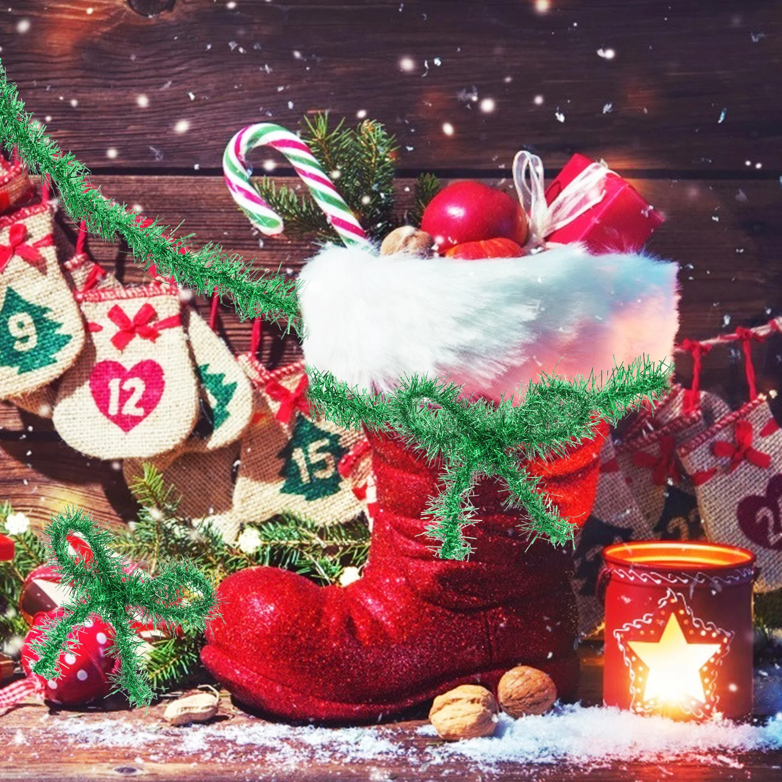 

2pcs 2 Rolls Christmas Tinsel Garland Shiny Ribbon Christmas Tree Decor Hanging Pendant Festival Decoration Party Supplies Xmas