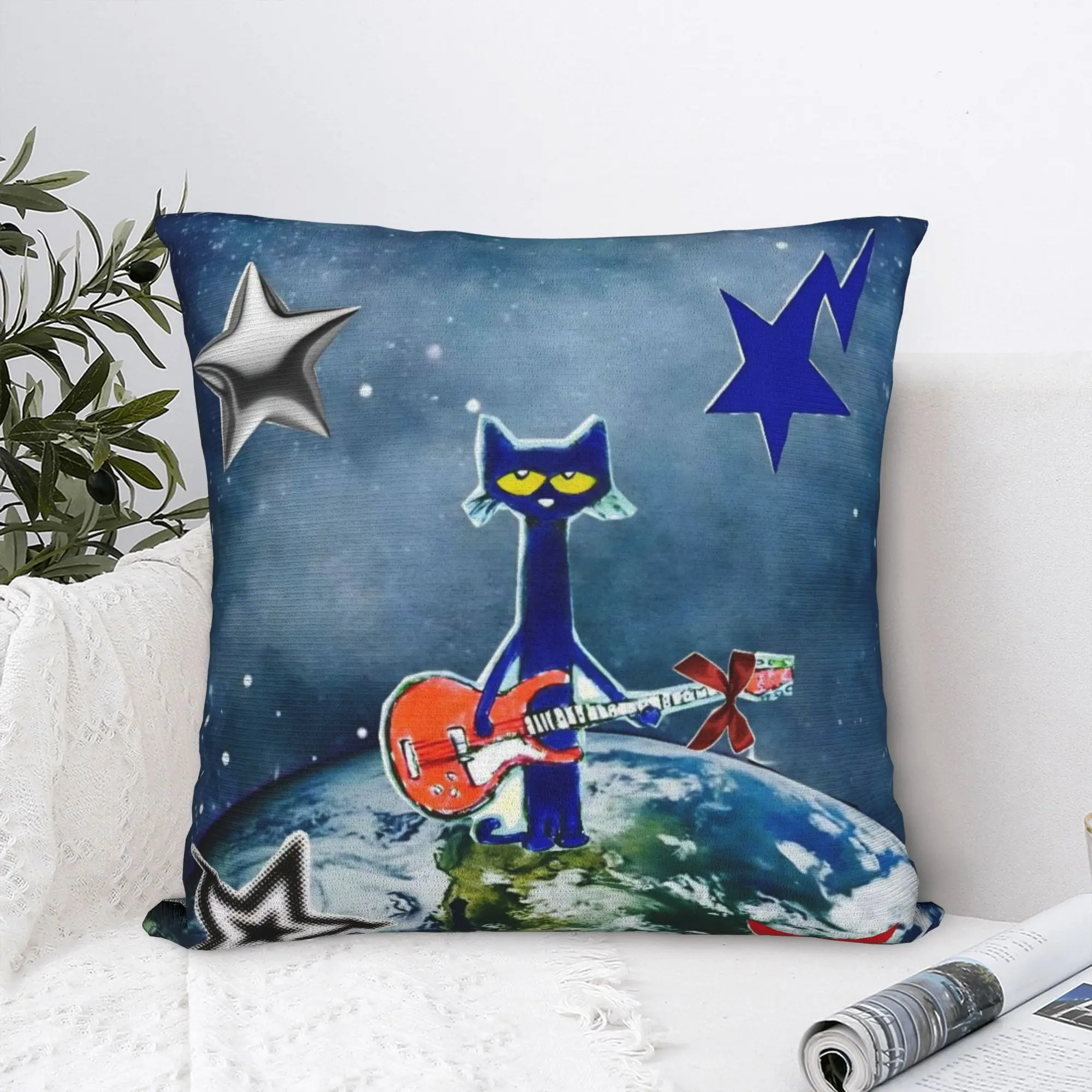 Pete The Cat Earth Space Guitar Square Pillowcases Polyester Couch  Cushion Cover Cool Home Decoration Throw Pillow Case 40*40