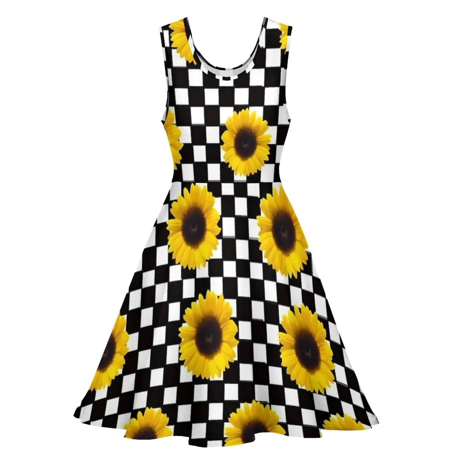 Sunflower Dress Black And White Check Casual Dresses Female Pretty Skate Dress Spring Custom Clothes Big Size 3XL 4XL