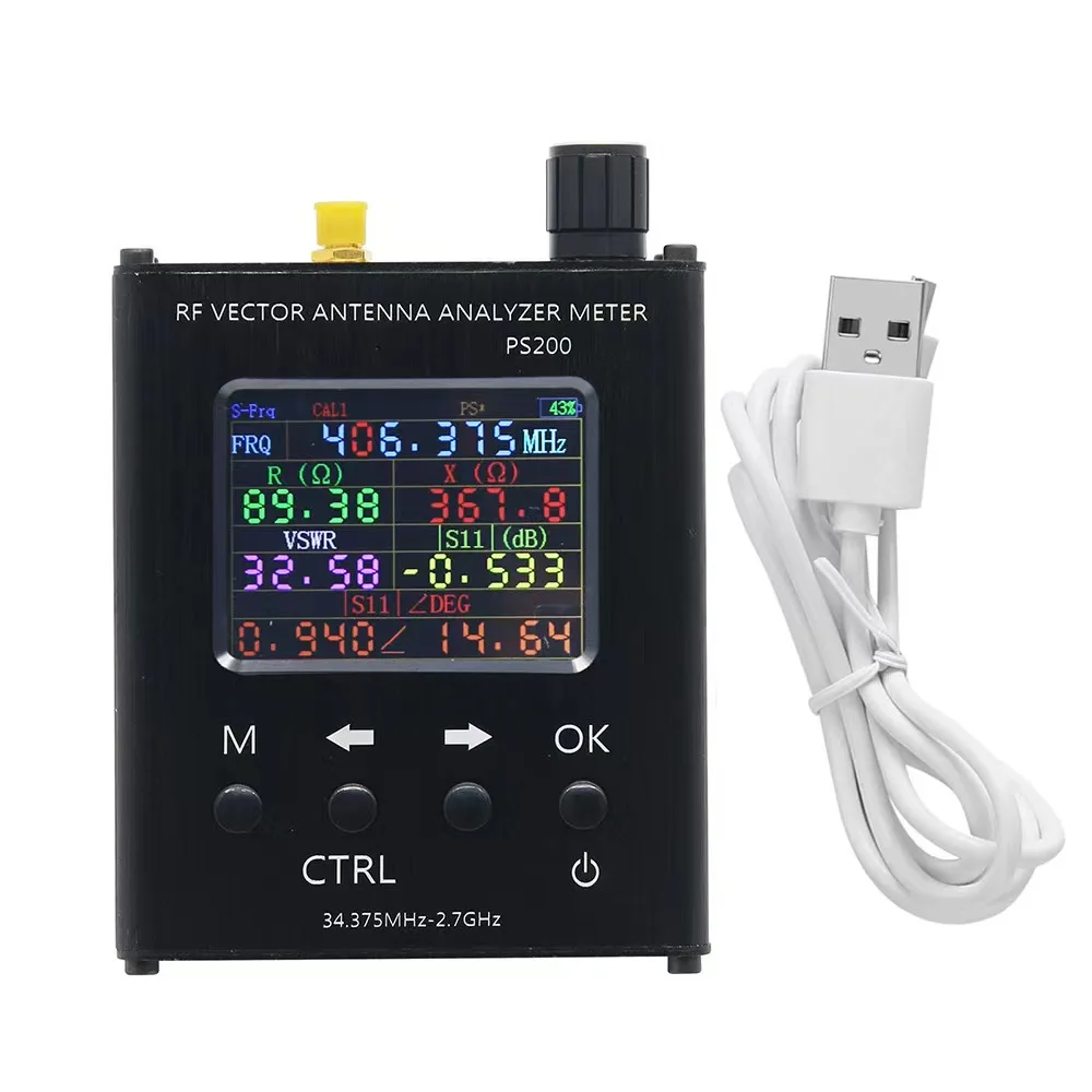 N1201SA+ PS200 Vector Antenna Analyzer 34.375MHz-2.7GHz SWR Meter Standing Wave RF Vector 0.1Ω~1000Ω Resistance Impedance Tester