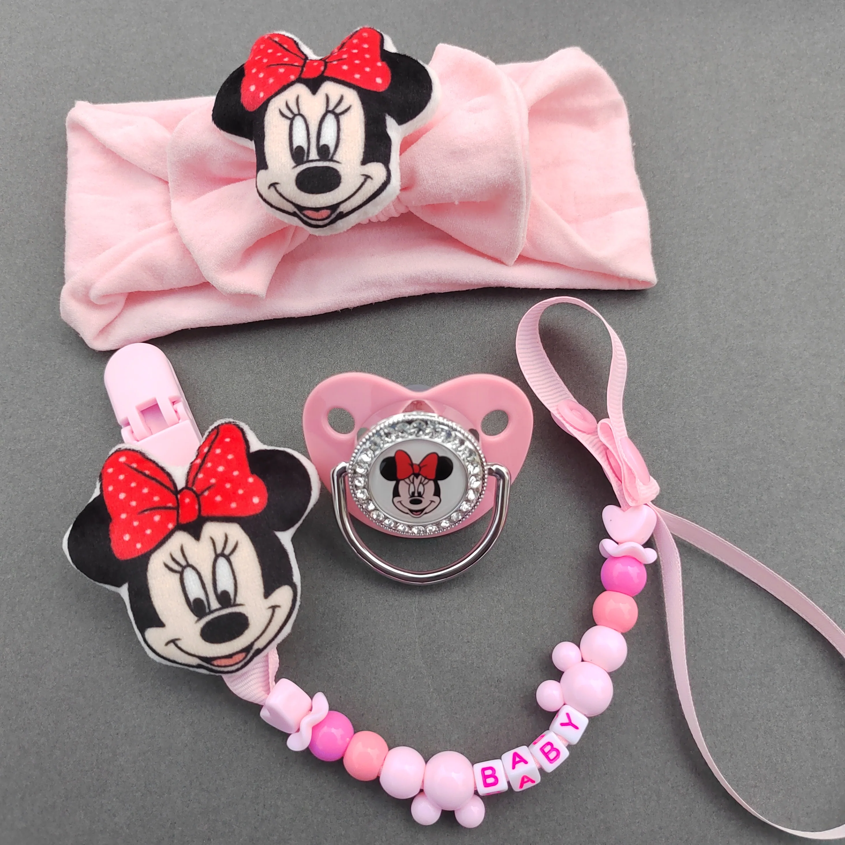 Disney Baby Pink Headband Pacifier Silicone Animal Print pacifier with chain clip Newborn BPA-free pacifier dummy Chupeta 0-12 m