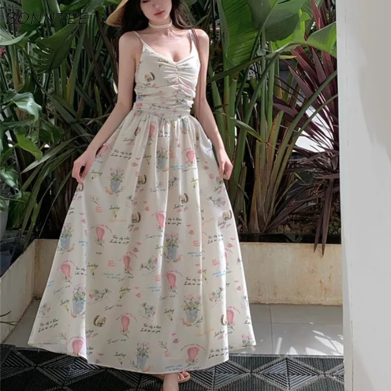 

Dresses Women Floral V-neck Backless Holiday Sexy Sweet Girls Korean Fashion Temperament Summer Beach Sundress Ins Popular Y2k