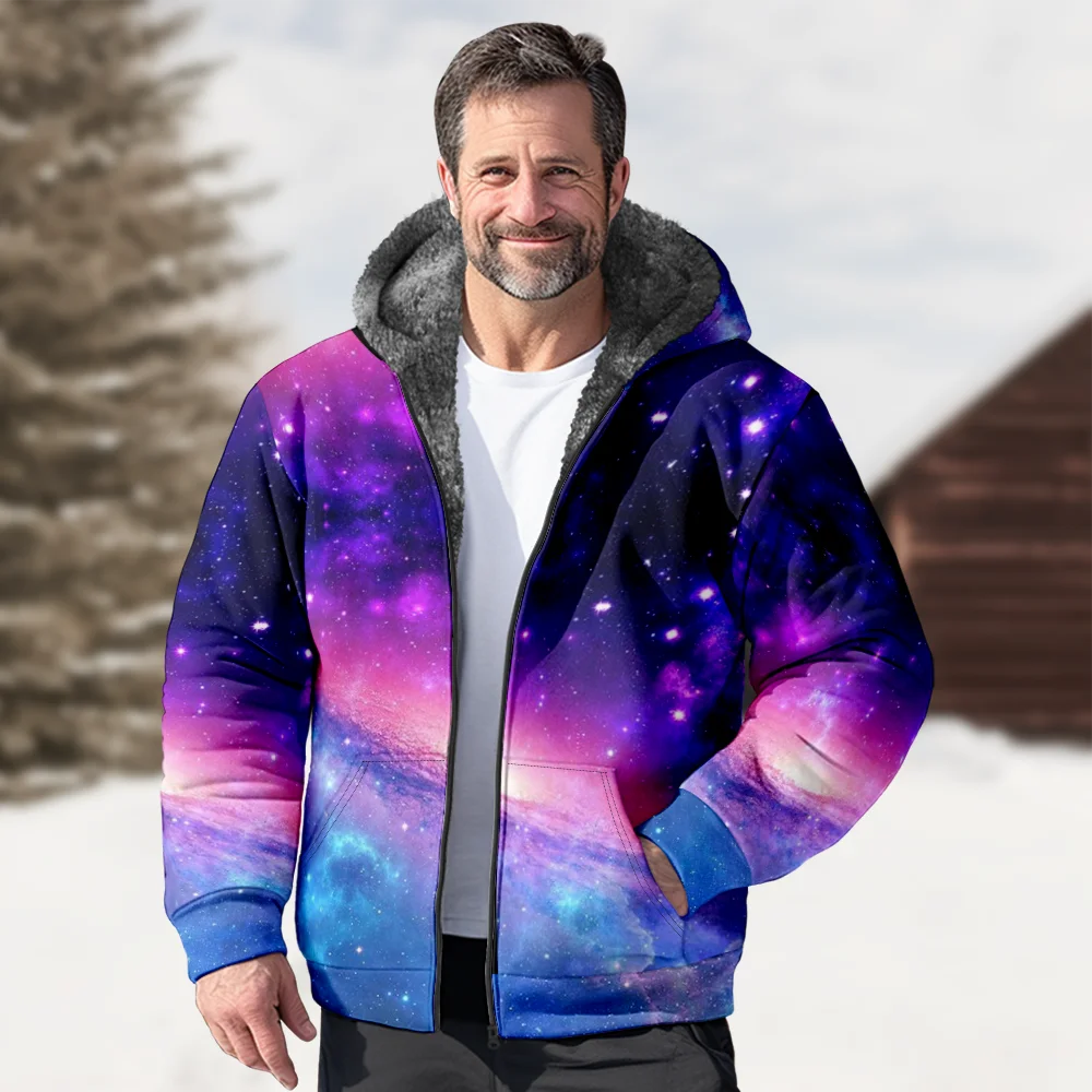 Men's Winter Jackets Coats,Starry sky Pattern Cotton Clothes Overcoat Durable Chinese Style Home