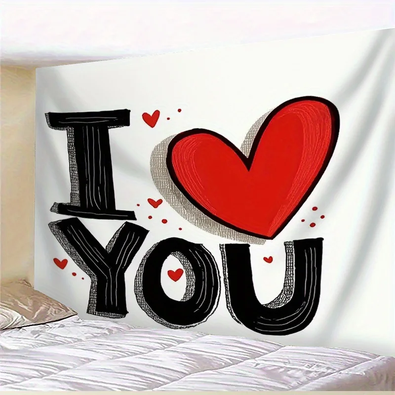 خطة ثنائية الأبعاد، لافتة خلفية جدارية مكونة من قطعة واحدة لعيد الحب - تصميم قلب أحمر "I Love You".