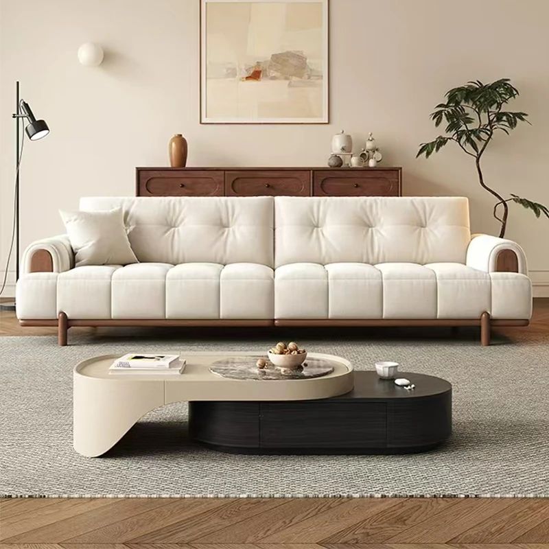 2024 new Cream wind white fabric sofa Full solid wood frame Design model living room sofa set Nordic medieval style furniture